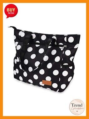Large Waterproof Nylon Tote Bag Zipper Shoulder Bag for Work Travel Beach